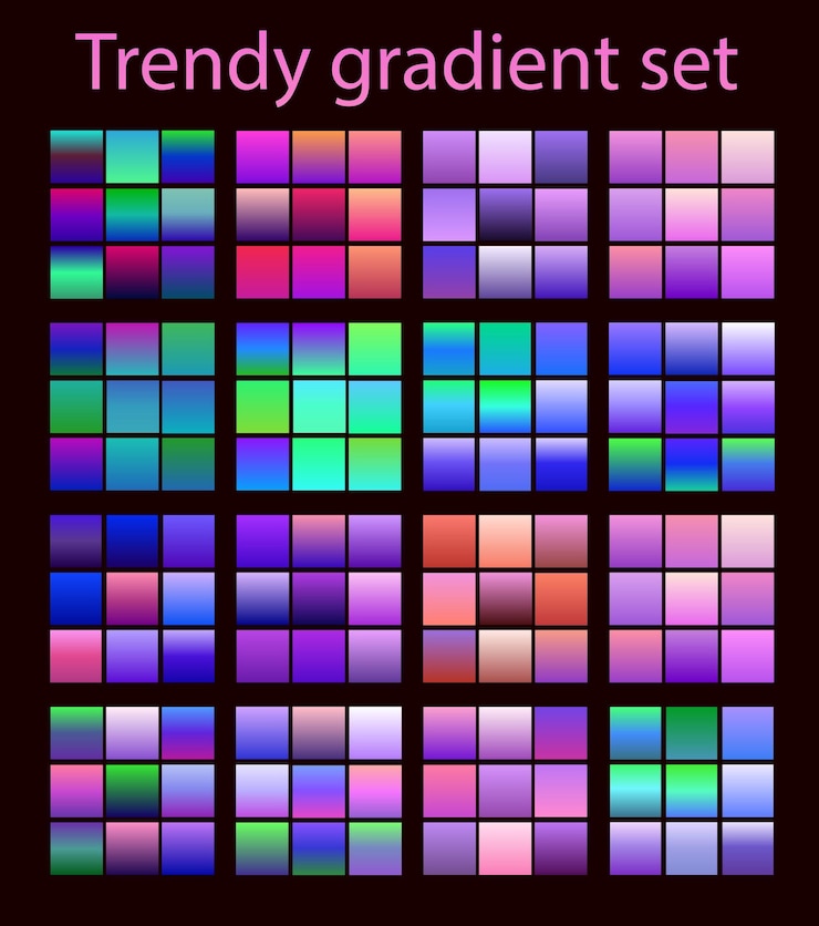 Vector set swatches colorful gradient background violet palette