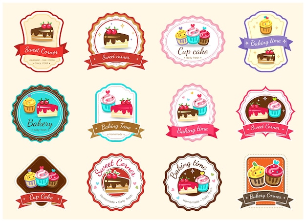 Set of sweet bakery badge label and logo