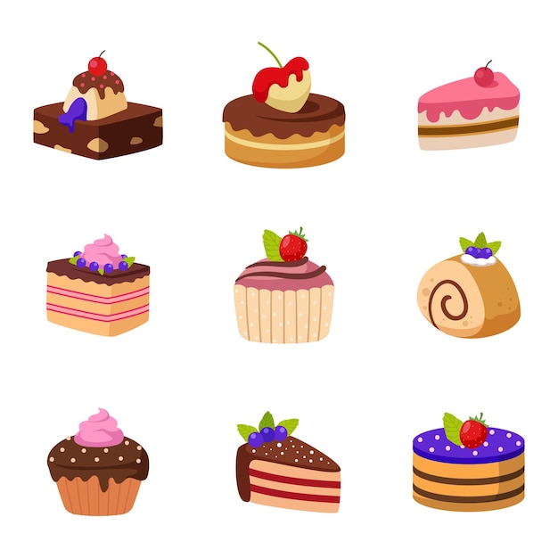 Vector set of sweet bakery and cake