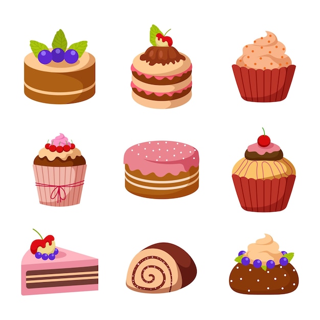 Vector set of sweet bakery and cake