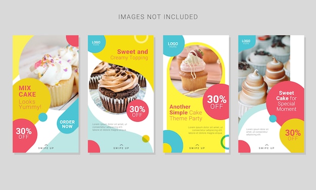 Set of sweet cake stories social media post template