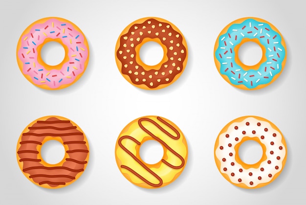 set of sweet glazed dessert isolated  illustration.