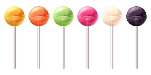 Set of sweet lollipop candies. sweet hard candies on stick.