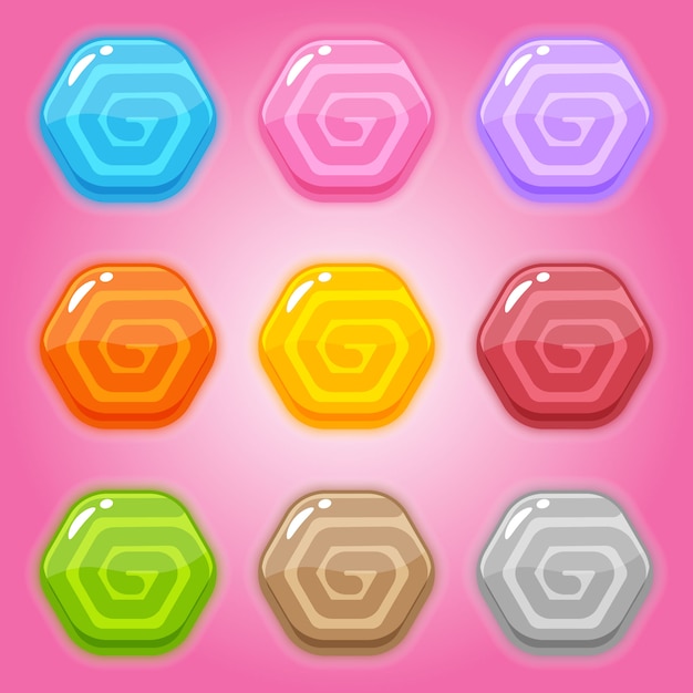 Vector set sweet lollipop hexagon shaped.