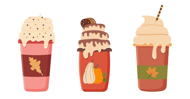 Set sweets in autumn cups, hot drinks