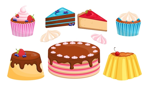 Set of sweets and cakes confectionery vector illustration sweet bakery