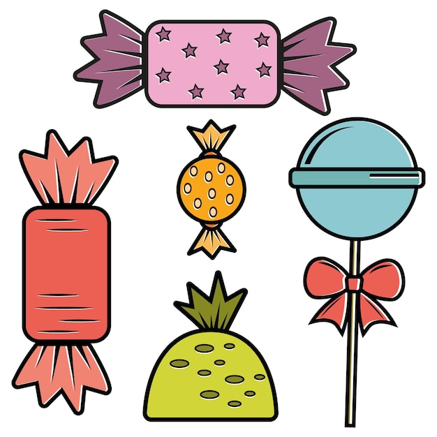 A set of sweets in the cartoon style color isolated vector illustration