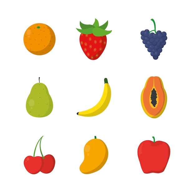 Vector set of sweets fruits cartoons