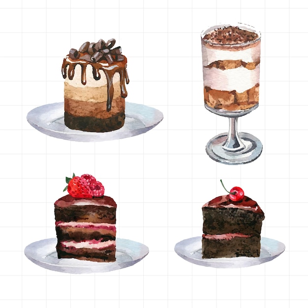 set of sweets painted in watercolor