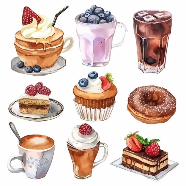 Vector set of sweets painted in watercolor