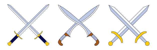 Vector set of sword warrior in flat design.