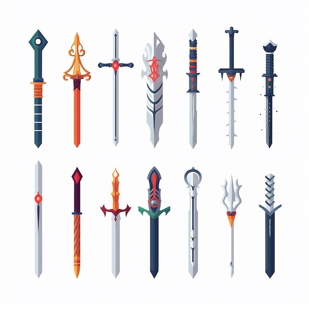 Vector set of swords cartoon set of fantasy different kind of swordsflat style vector illustration