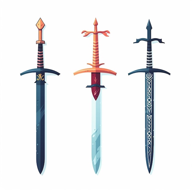 Set of swords Cartoon set of fantasy different kind of swordsflat style Vector illustration