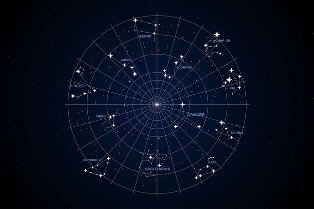 Set of Symbol Zodiac Stars constellation Astrology background Horoscope illustration