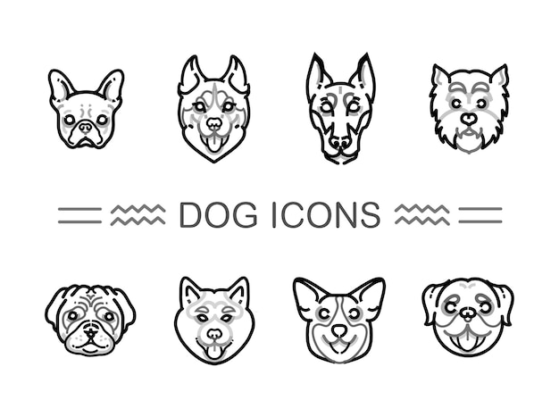 Set symbolen honden vector iconen hondenrassen