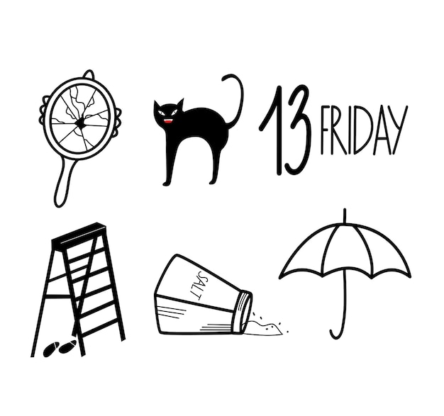 Vector a set of symbols of bad luck and superstition vector illustration