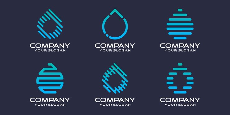Set of symbols drop tech, droplet combined element digital technology. logo design template