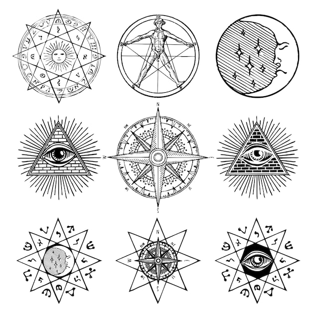 set of symbols on occultism theme
