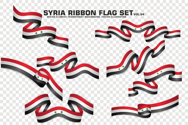 Набор элементов дизайна флага Сирии ленты 3D на прозрачном фоне векторной иллюстрации