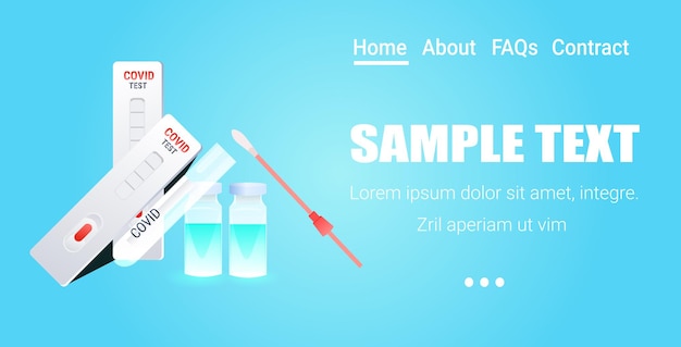 set syringe with covid-19 vaccine bottle swab nasal test and rapid cassette fight against coronavirus pandemic 