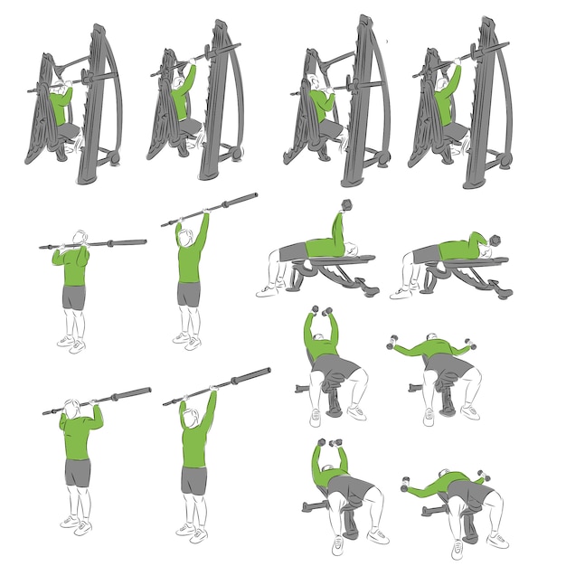 Set of systematic bodybuilding exercises for basic equipment