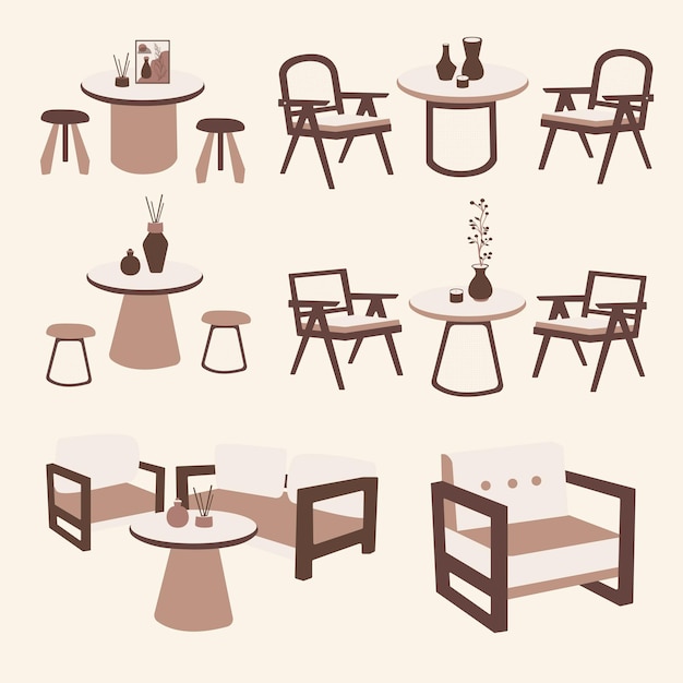 Vector set of table and chair boho style