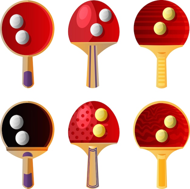 Vector set of table tennis rackets with balls