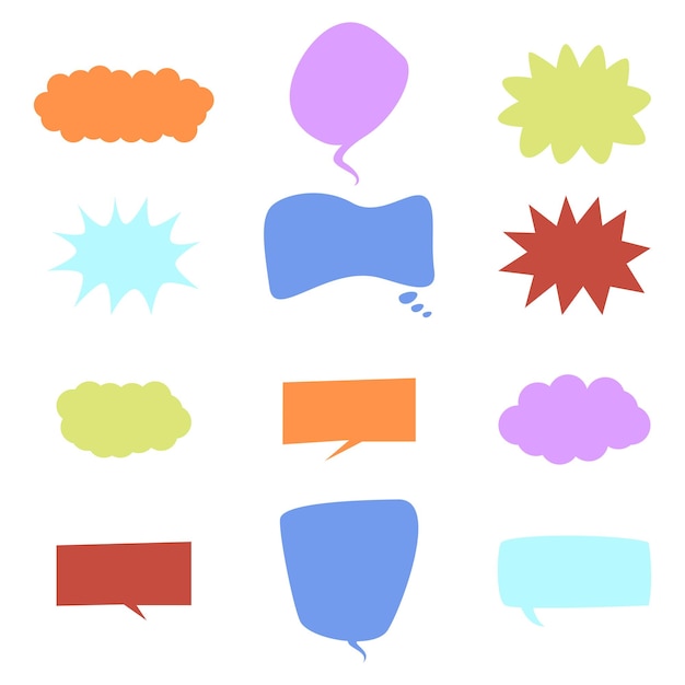 Set of talking text bubbles speech bubble chatting box line message box cartoon vector illustration design balloon doodle style thinking sign symbol