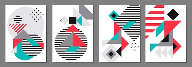 Set of tangram geometric Covers with people. Geometric people for Covers, notebooks, brochures.