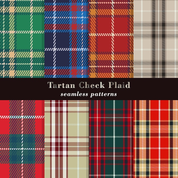 Set of tartan plaid scottish patterns. Texture for different textiles. Seamless patterns.