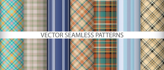 Set tartan seamless textile Plaid texture vector Background pattern check fabric collection