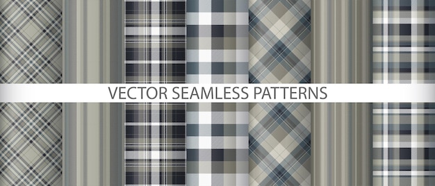 set tartan textile fabric vector seamless plaid texture check pattern background collection