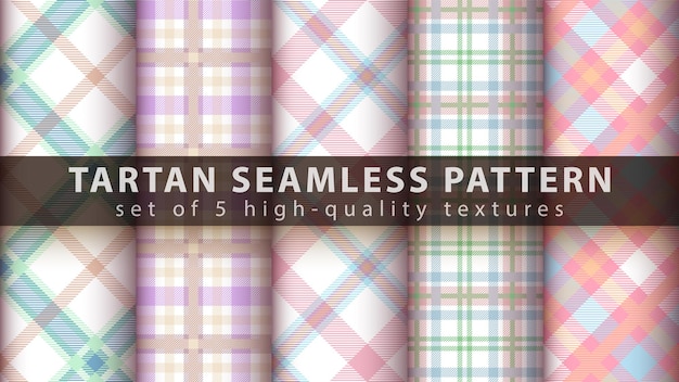 Set tartan textile seamless pattern. hand draw