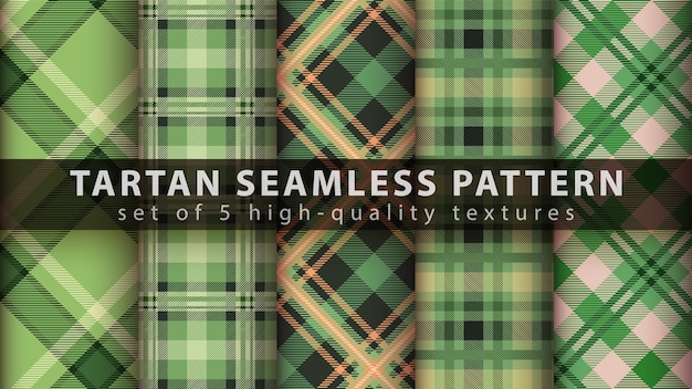 Set tartan textile seamless pattern. Hand draw