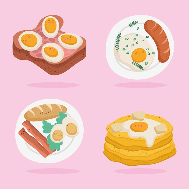 Vector set of tasty breakfast cute