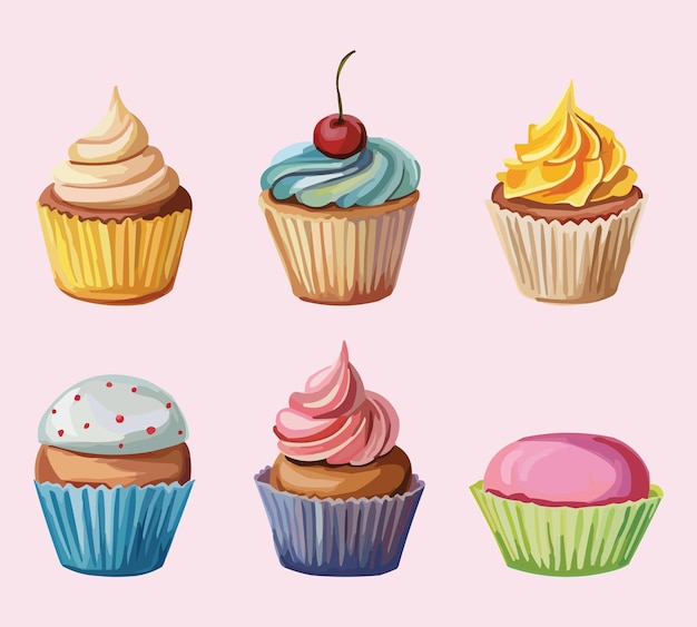 Set of tasty delicious muffins for birthday party