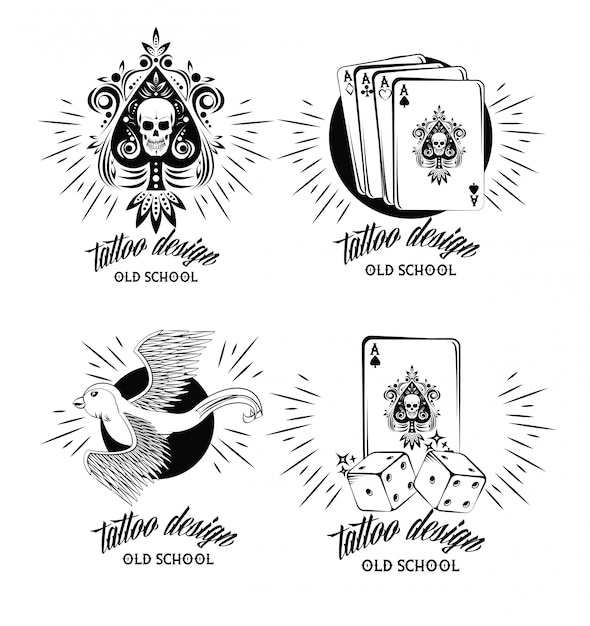 Set di raccolta di emblemi di design del tatuaggio