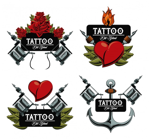 Set di raccolta di emblemi di design del tatuaggio