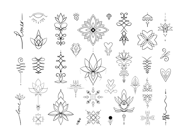 A set of tattoos and patterns for creative projects and designs.