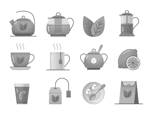 Vector set of tea vintage icons