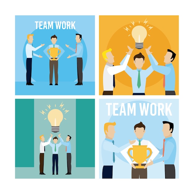 Vector set of teamwork square frames collection vector illustration graphic design