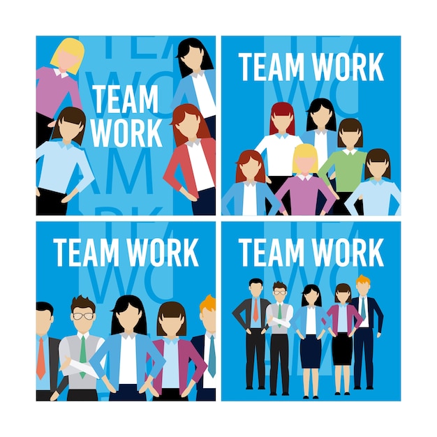 Set of teamwork square frames collection vector illustration graphic design