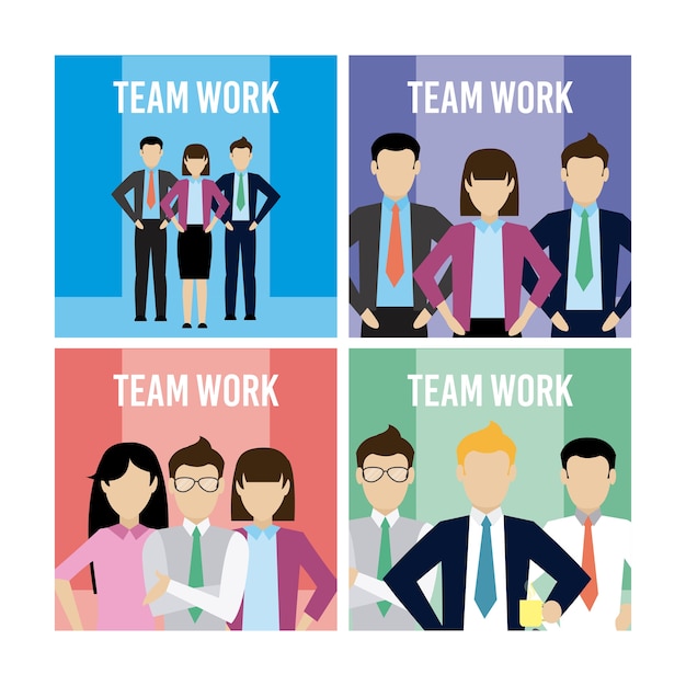 Vector set of teamwork square frames collection vector illustration graphic design