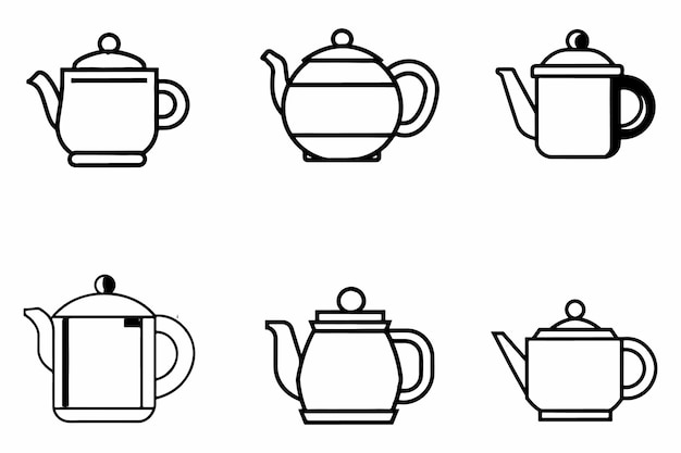 A Set Of Teapot Outline Vector Illustration on white background