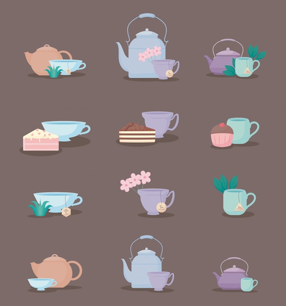 set of teapots and cups tea 