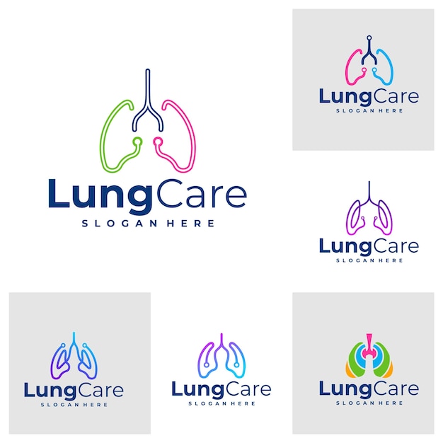 Set of Tech Lung logo design concept vector Lung Care Logo Design Template Creative Symbol Icon
