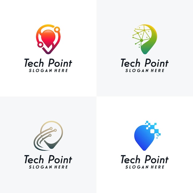 Il set di logo tech point progetta il vettore del concetto, il logo point tech, il simbolo del logo pixel point