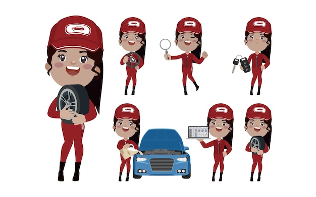 Vector set of technician with different poses