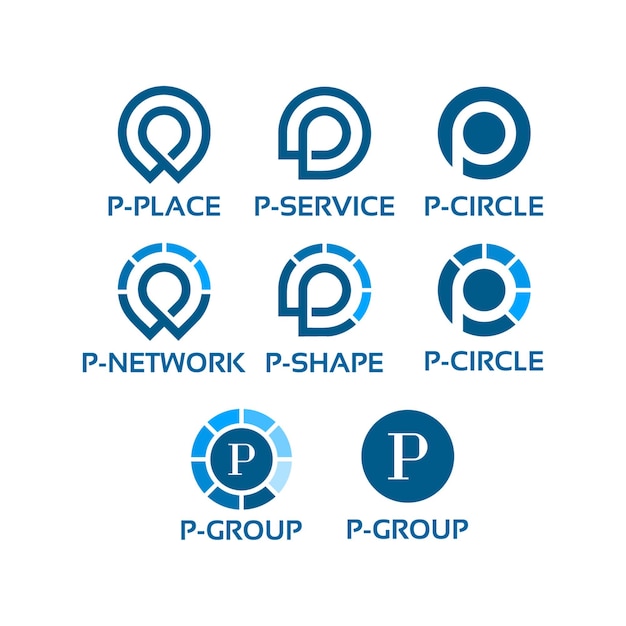 기술 블루 P 초기 로고 벡터 템플릿 집합