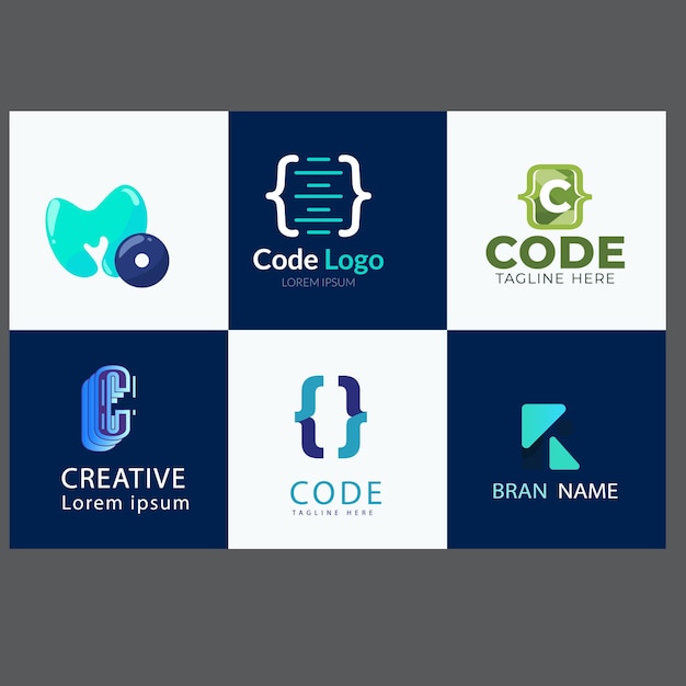 set of technology code logo icon abstract circuit programmer logo design template